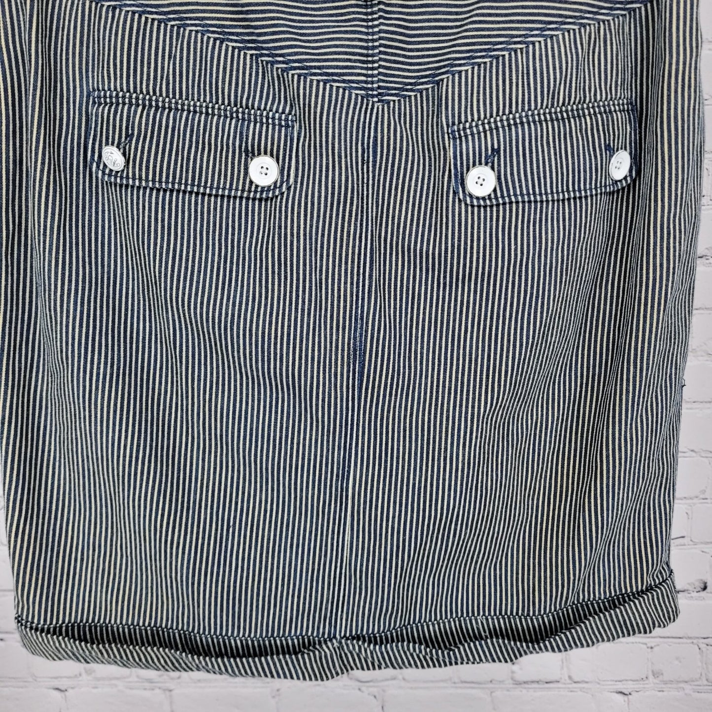ETT Twa Anthropologie Navy 100% Cotton Striped Belted Pleated Short Skirt 8