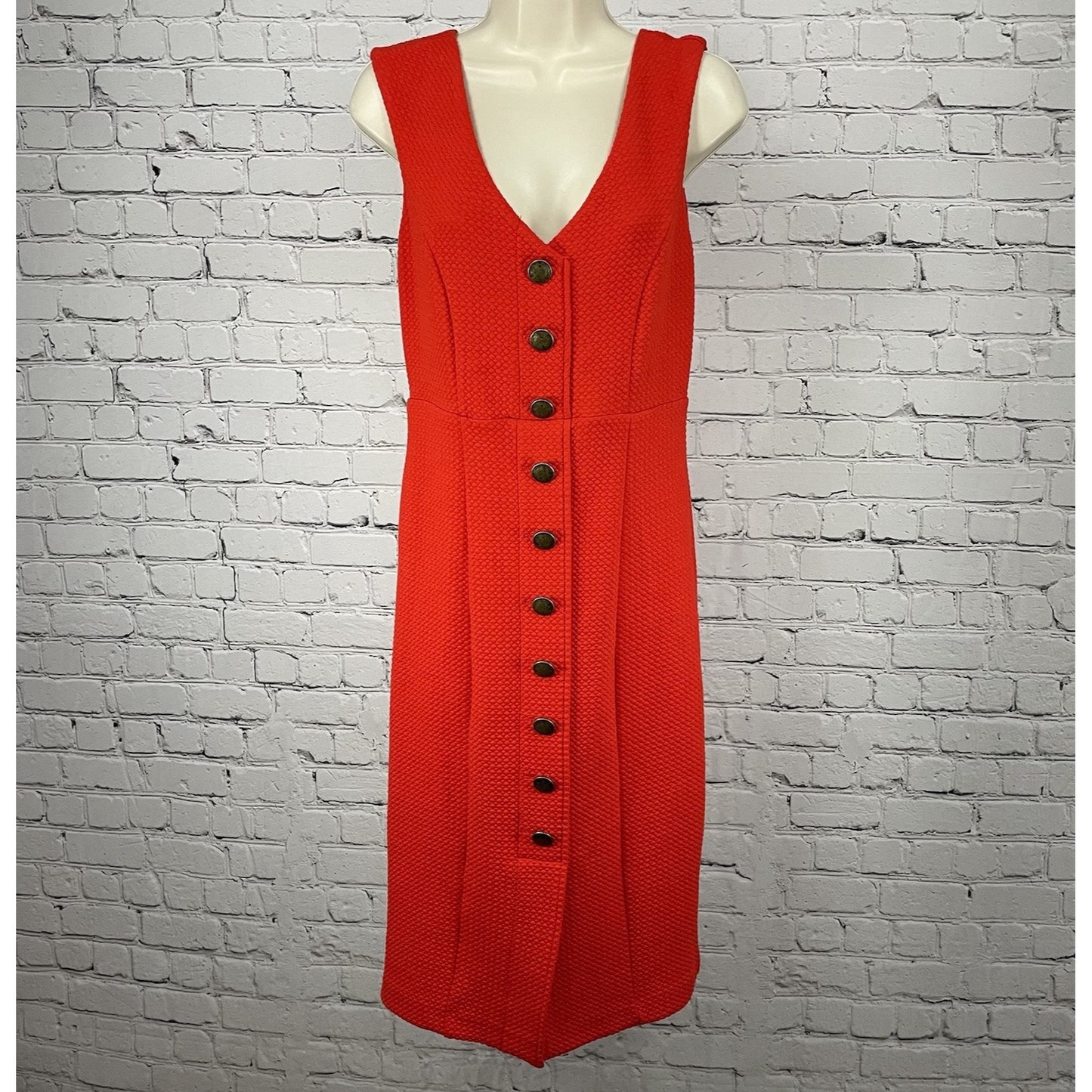 Maeve Anthropologie Orange Gold Button Sleeveless Zip Lined Dress Size Small S