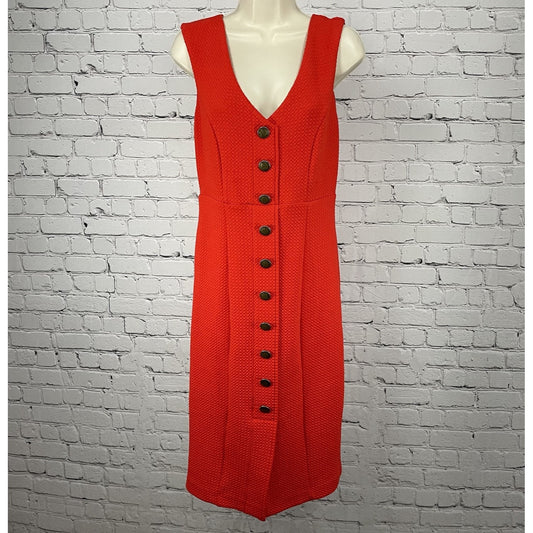 Maeve Anthropologie Orange Gold Button Sleeveless Zip Lined Dress Size Small S