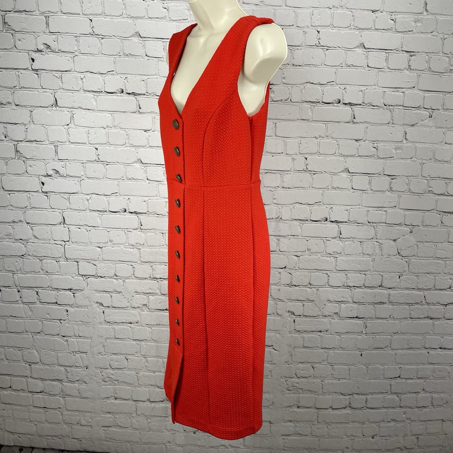 Maeve Anthropologie Orange Gold Button Sleeveless Zip Lined Dress Size Small S