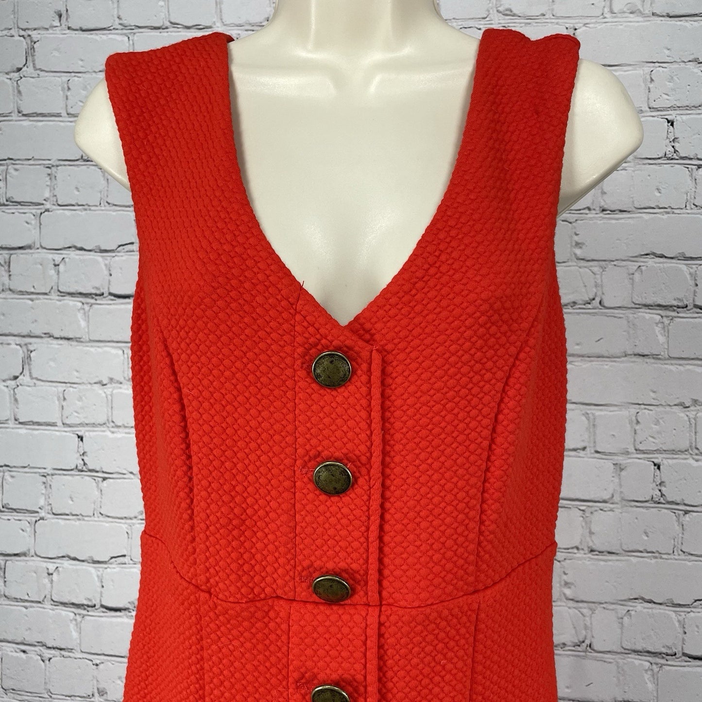 Maeve Anthropologie Orange Gold Button Sleeveless Zip Lined Dress Size Small S
