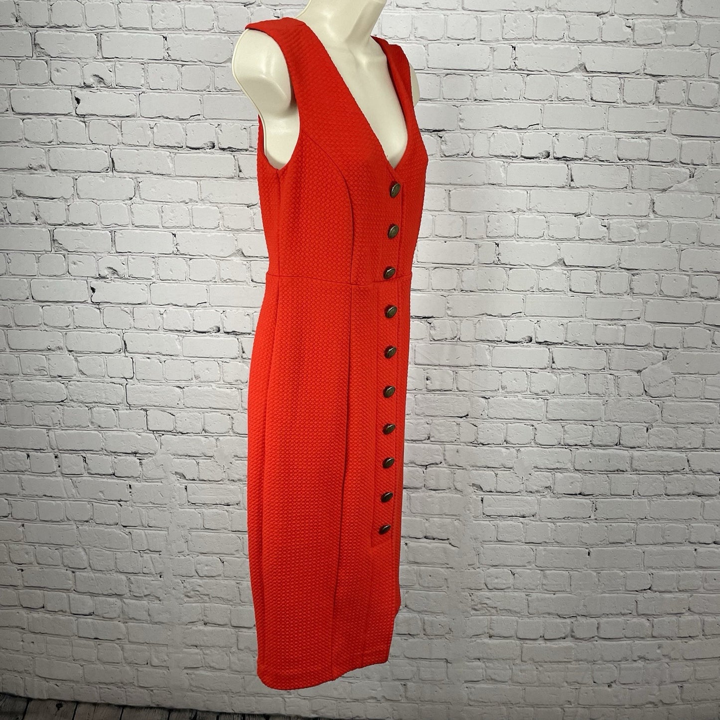 Maeve Anthropologie Orange Gold Button Sleeveless Zip Lined Dress Size Small S