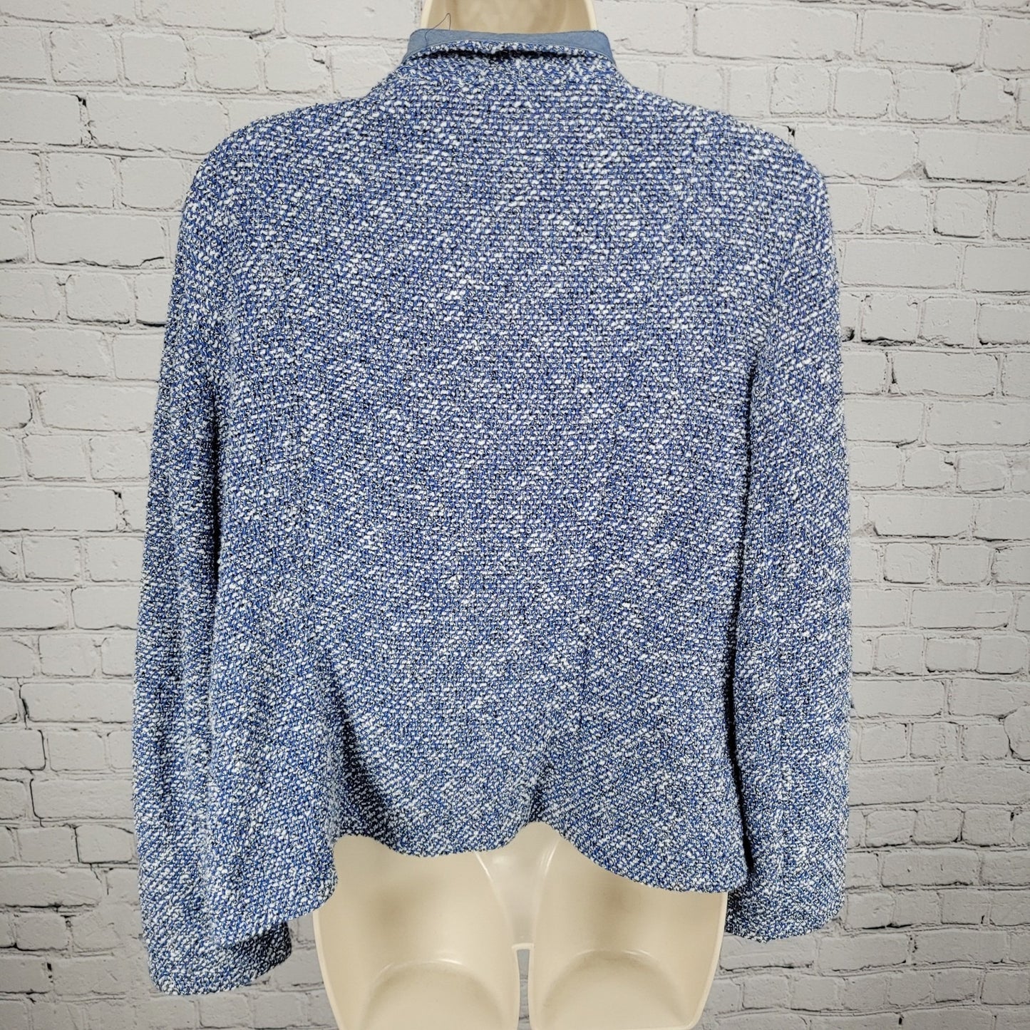 Talbots Blue Textured Open Long Sleeve Pockets Unlined Lapel Jacket Small S