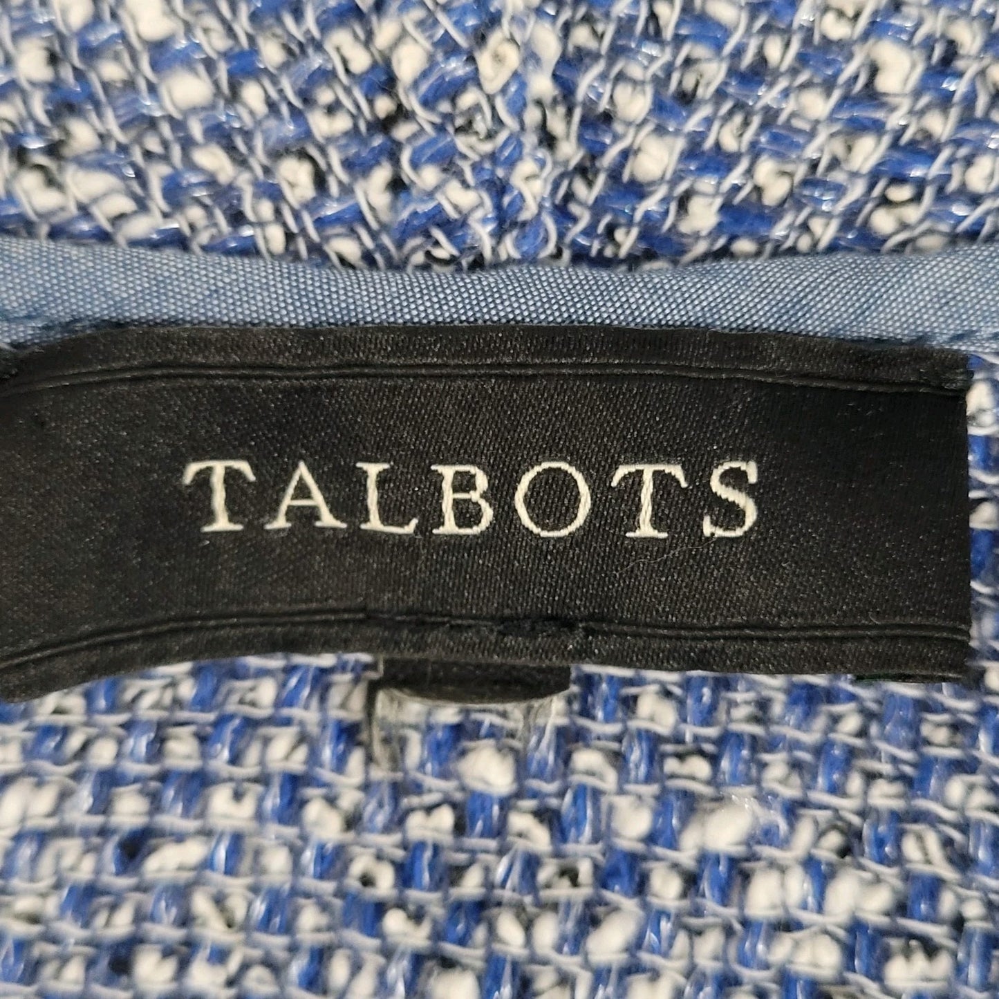 Talbots Blue Textured Open Long Sleeve Pockets Unlined Lapel Jacket Small S