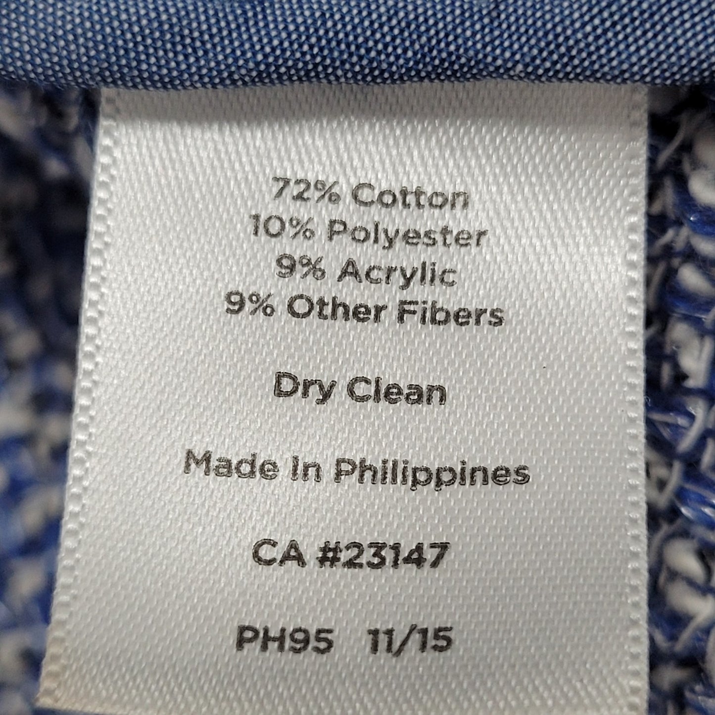 Talbots Blue Textured Open Long Sleeve Pockets Unlined Lapel Jacket Small S