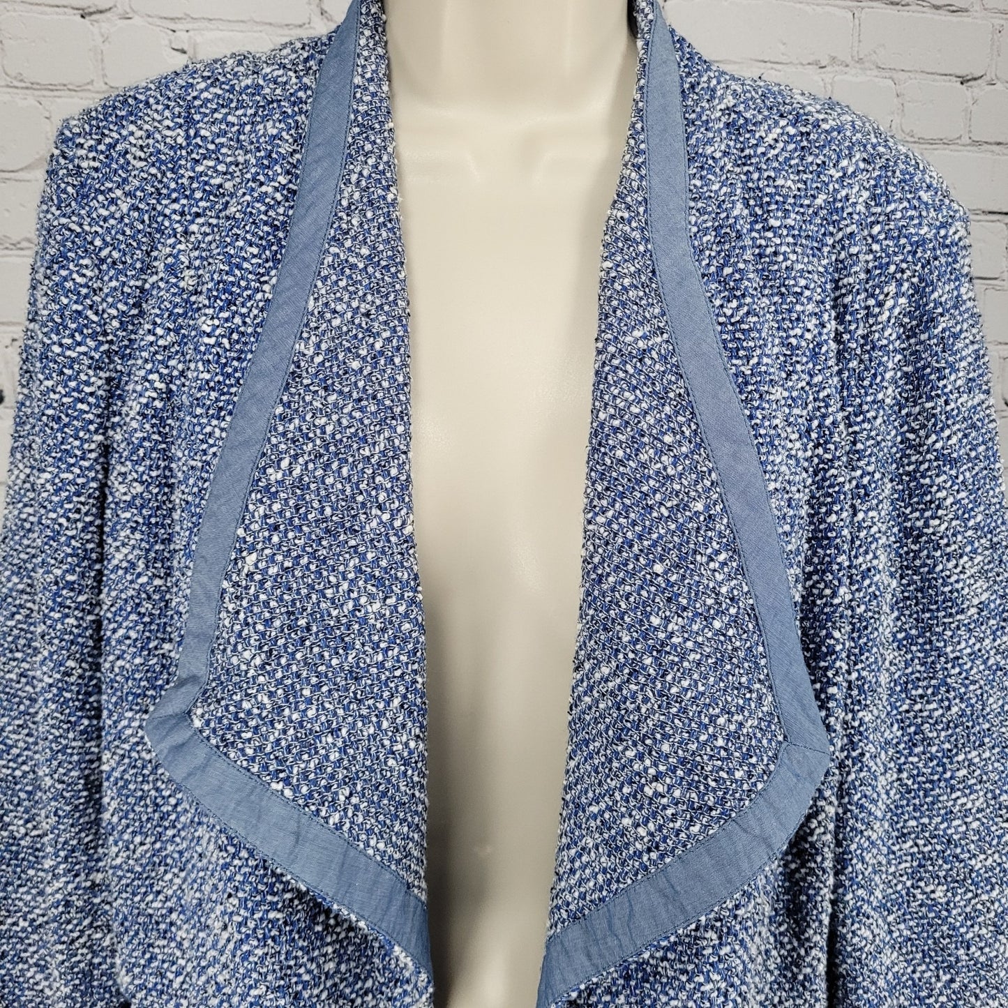 Talbots Blue Textured Open Long Sleeve Pockets Unlined Lapel Jacket Small S