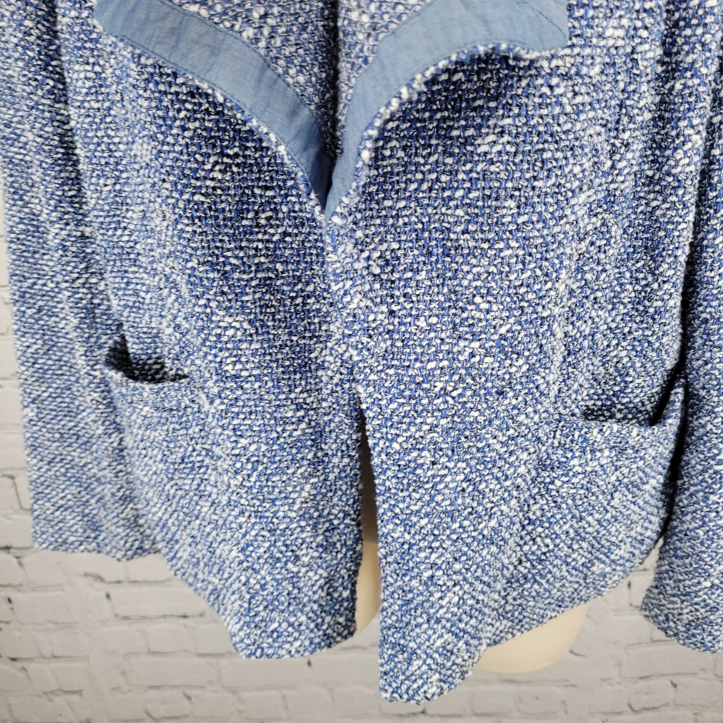 Talbots Blue Textured Open Long Sleeve Pockets Unlined Lapel Jacket Small S