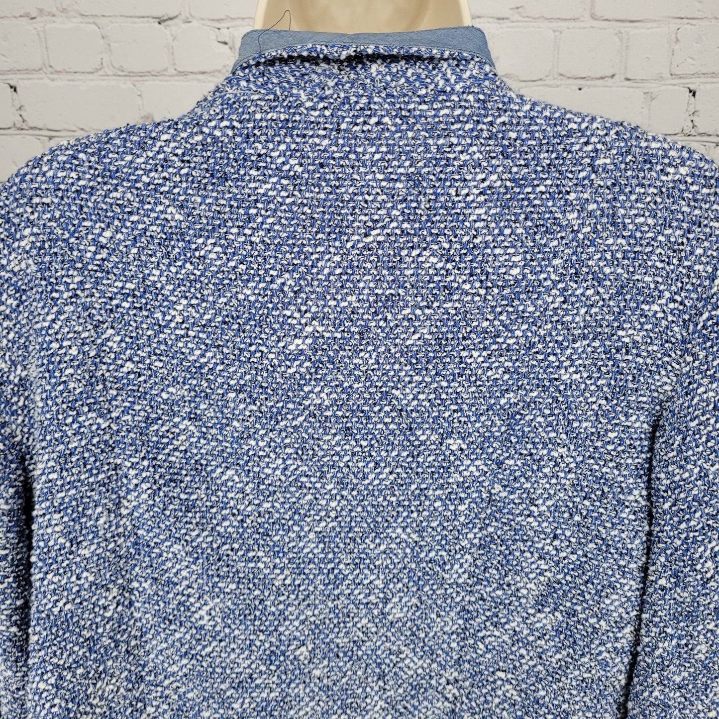 Talbots Blue Textured Open Long Sleeve Pockets Unlined Lapel Jacket Small S