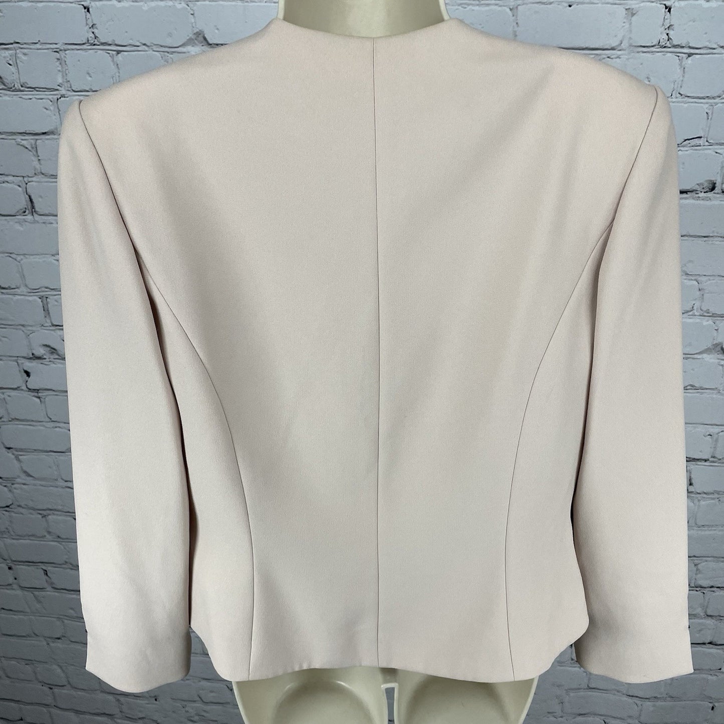 Karen Miller Beige Beaded Open Lined Shoulder Padded Cuff Accents Jacket Size 12