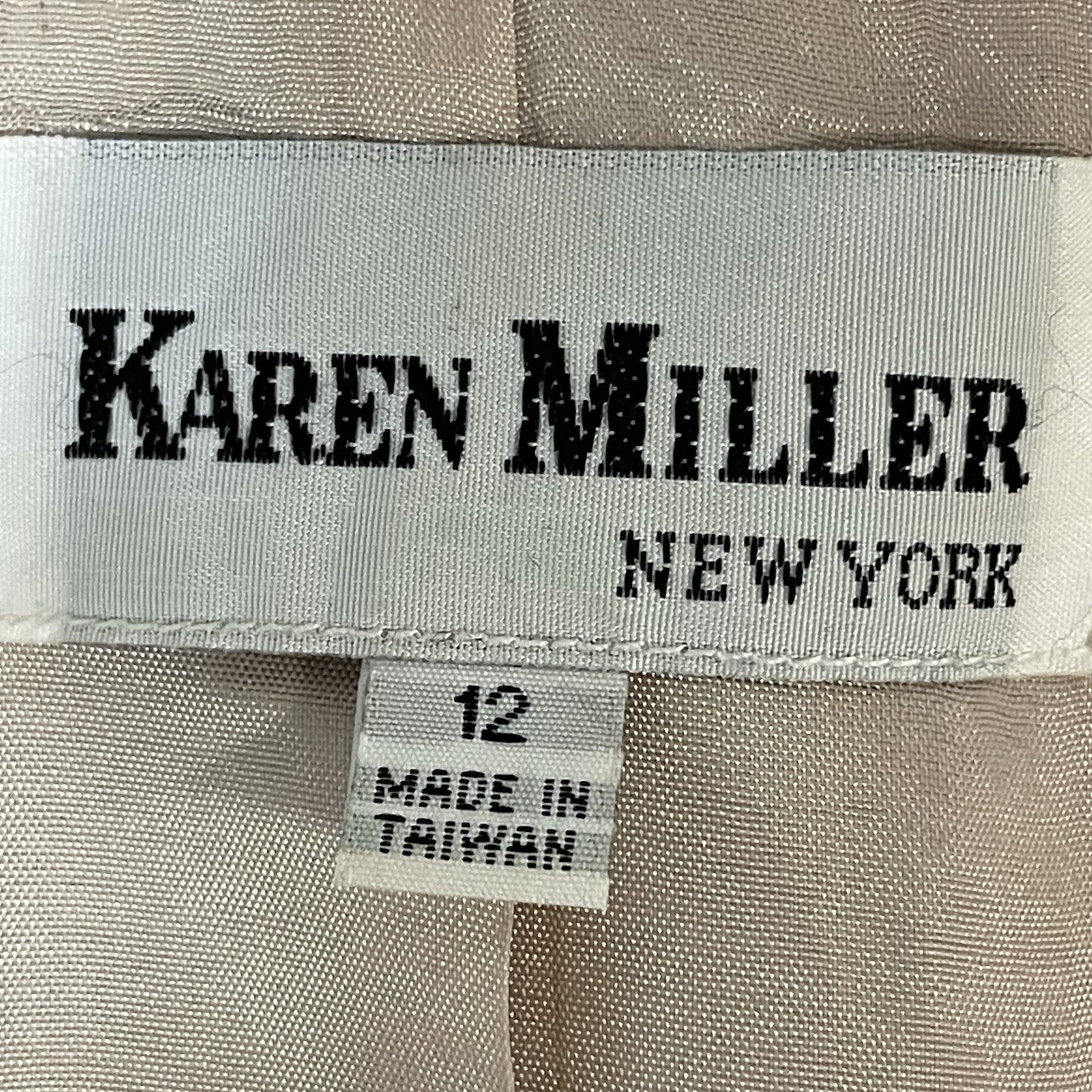 Karen Miller Beige Beaded Open Lined Shoulder Padded Cuff Accents Jacket Size 12