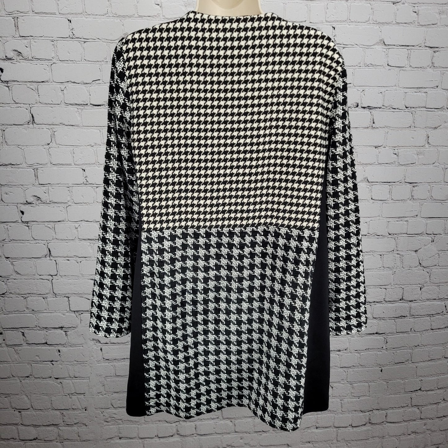 Chico's Black White Ivory Houndstooth Open Collarless Lined Jacket 1 US 8/10