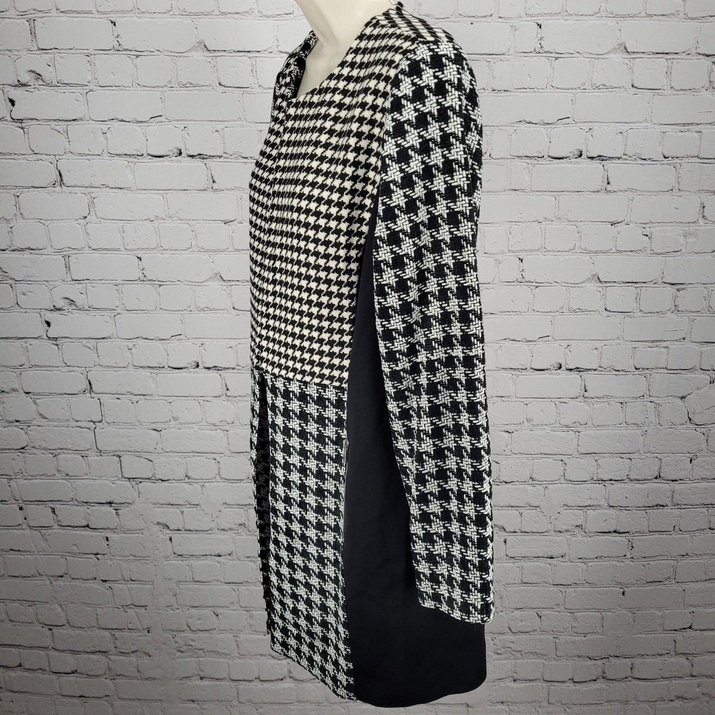 Chico's Black White Ivory Houndstooth Open Collarless Lined Jacket 1 US 8/10