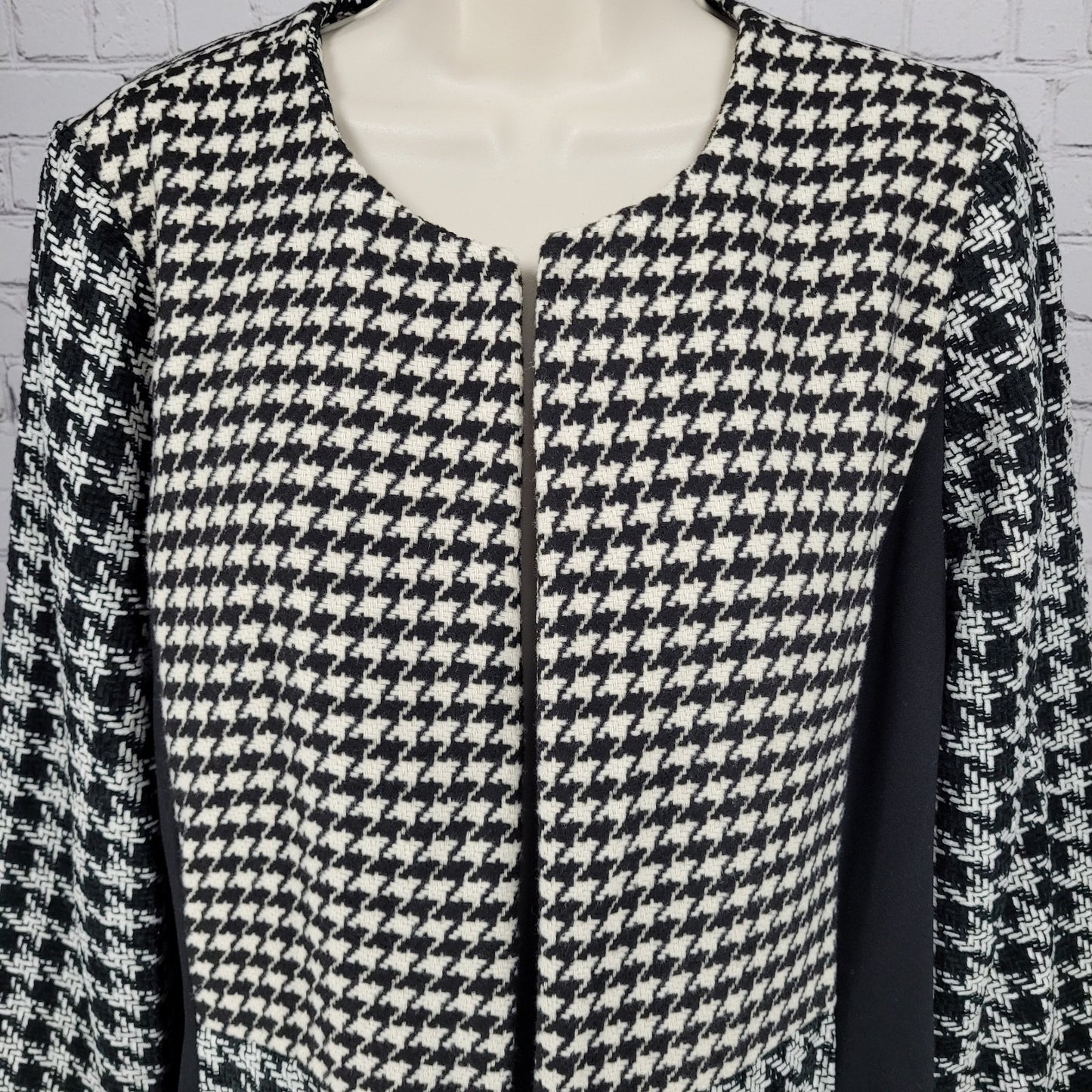 Chico's Black White Ivory Houndstooth Open Collarless Lined Jacket 1 US 8/10
