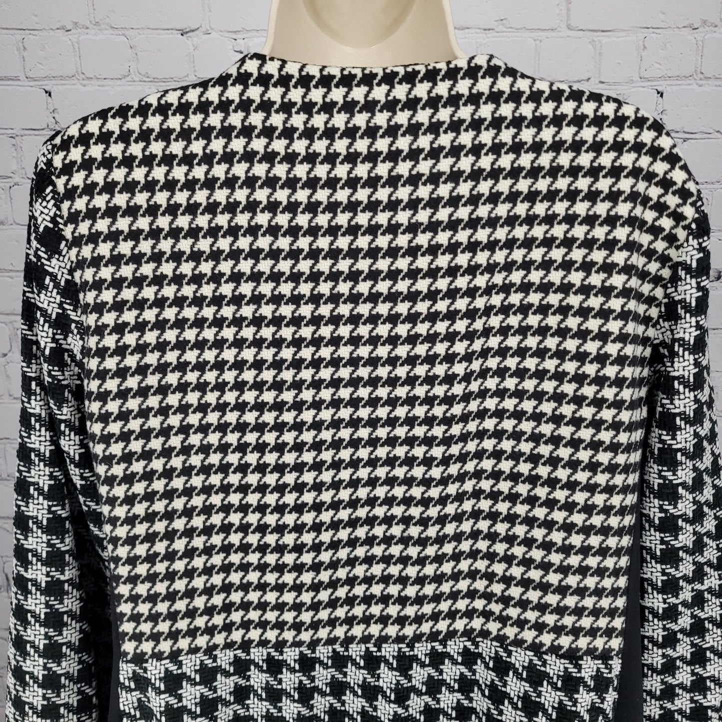 Chico's Black White Ivory Houndstooth Open Collarless Lined Jacket 1 US 8/10