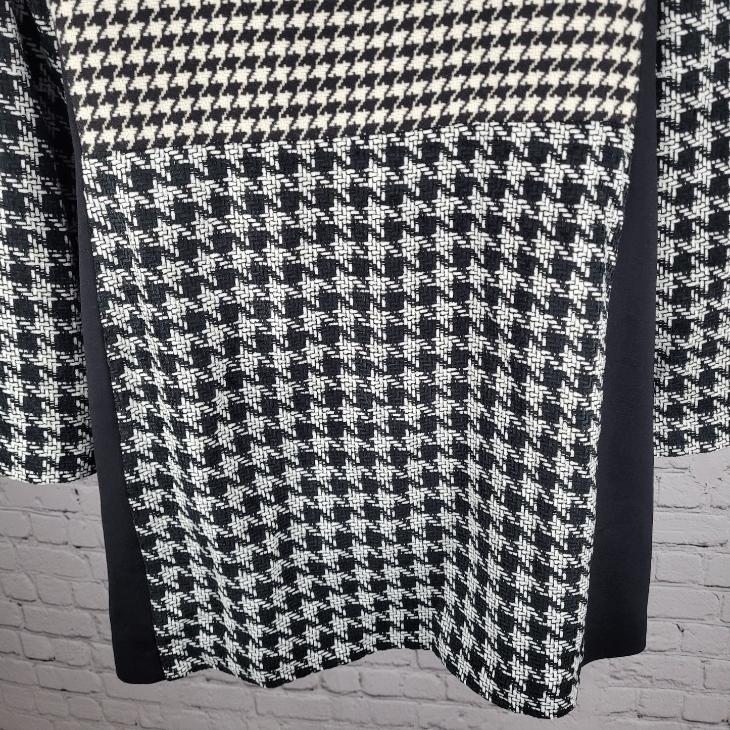 Chico's Black White Ivory Houndstooth Open Collarless Lined Jacket 1 US 8/10