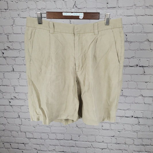 Brandini Beige 100% Linen Pleated Breathable Chino Shorts Size 33 (33x7.5)
