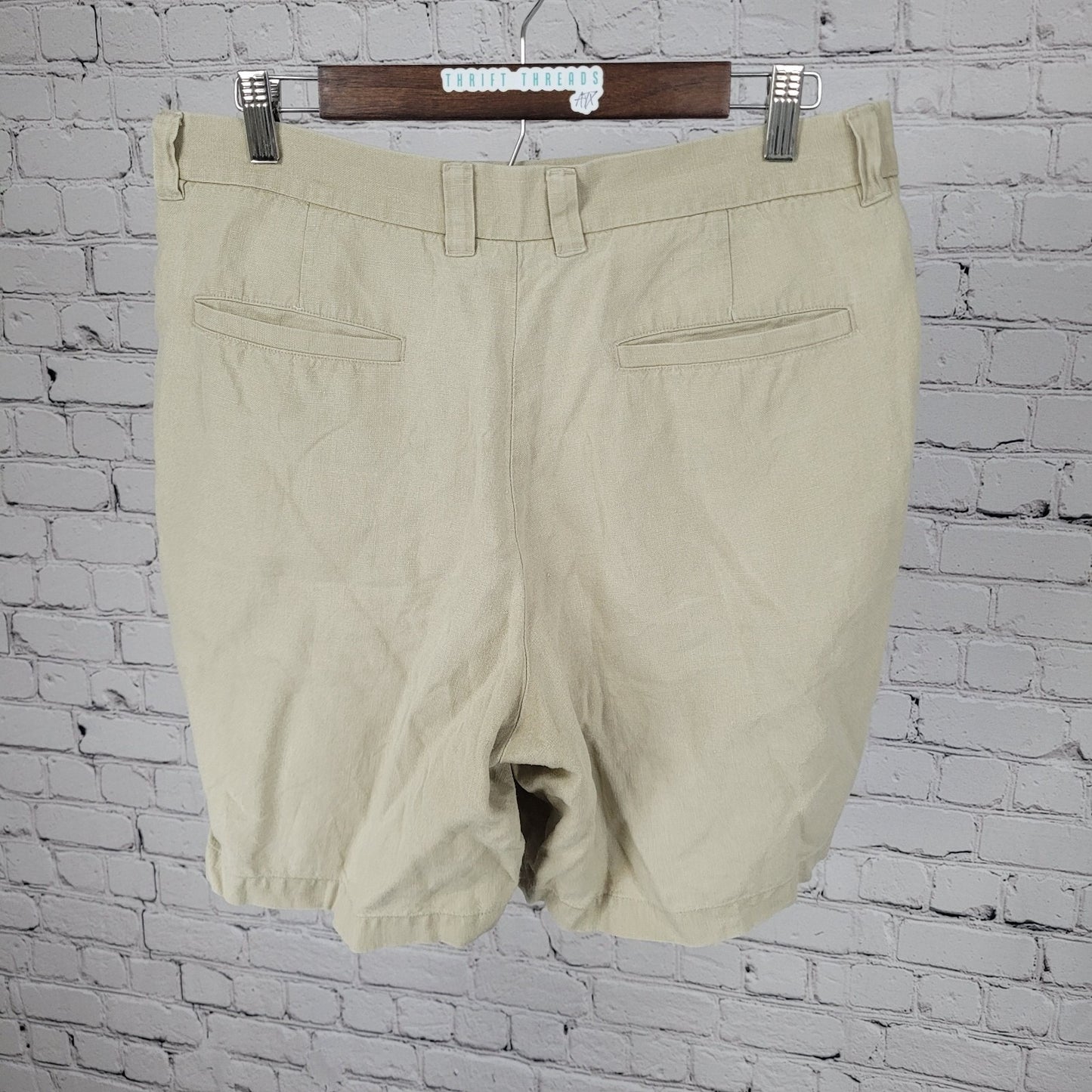 Brandini Beige 100% Linen Pleated Breathable Chino Shorts Size 33 (33x7.5)
