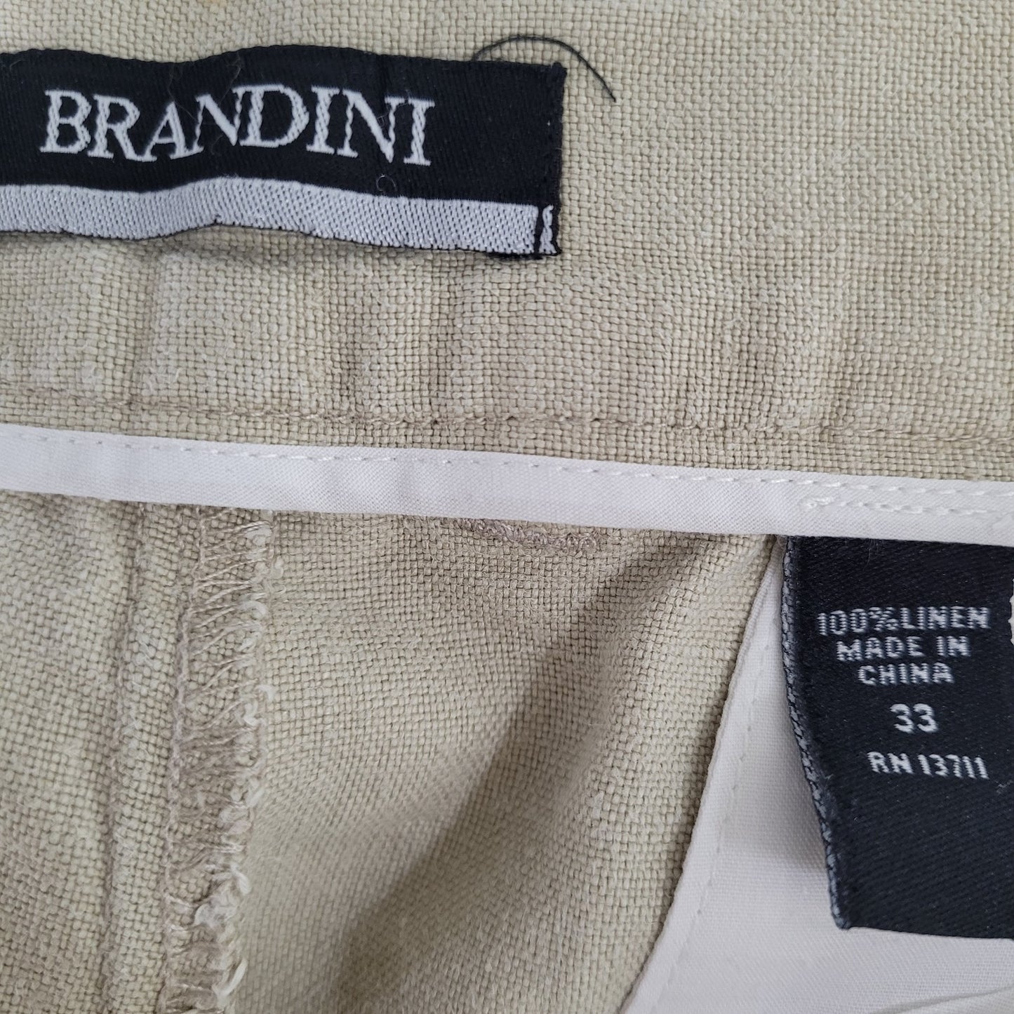 Brandini Beige 100% Linen Pleated Breathable Chino Shorts Size 33 (33x7.5)