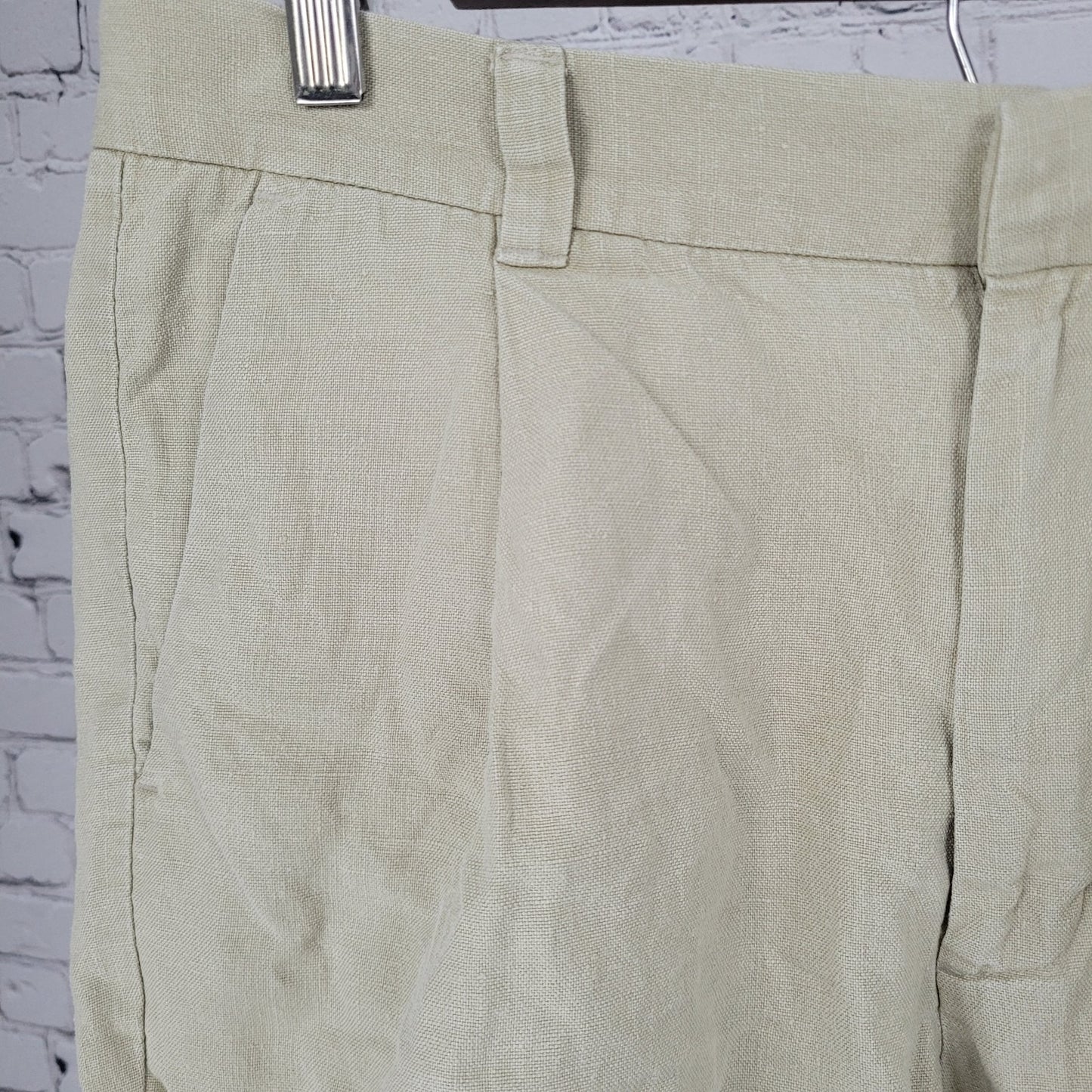 Brandini Beige 100% Linen Pleated Breathable Chino Shorts Size 33 (33x7.5)