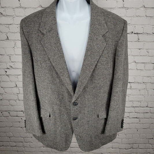 Farah Westernwear Grey Wool Tweed 2 Button Vented Blazer Sport Coat Size 46R