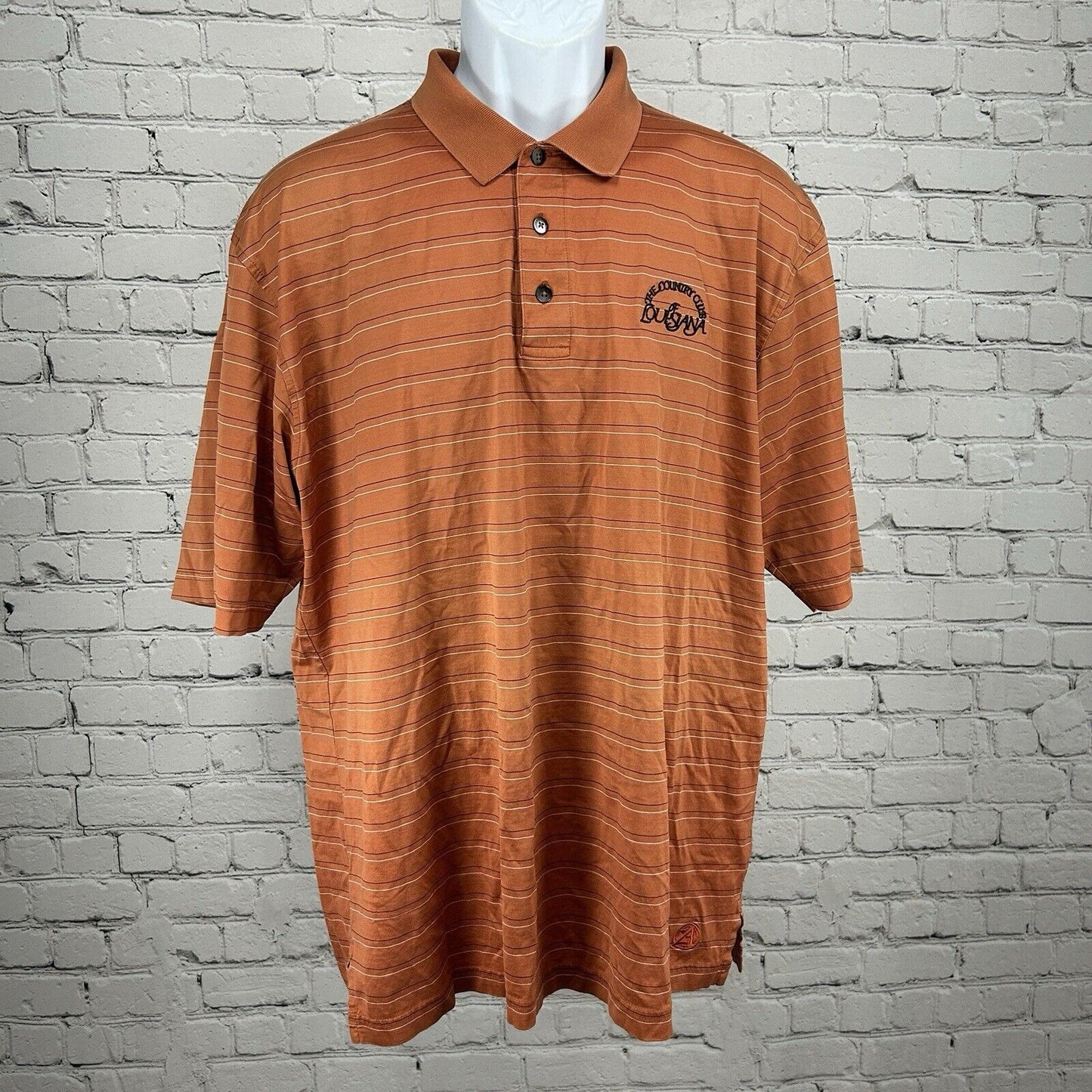 Z Head The Country Club Of Louisiana Orange Stripe Short Sleeve Polo Size Large