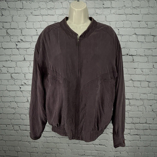 Commander Purple 100% Silk Zip Up Softshell Bomber Jacket Women’s Size Large L