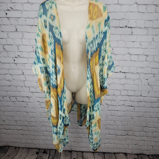 Free People By Bindya Multicolor Lightweight Gauzy Open Duster Cardigan One Size