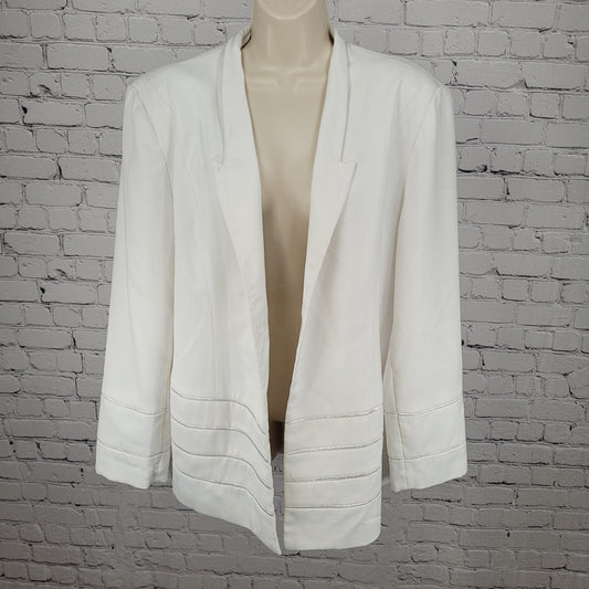 G.M.I. White Stretch Lined Satin Accents Long Sleeve Blazer Jacket Size 16