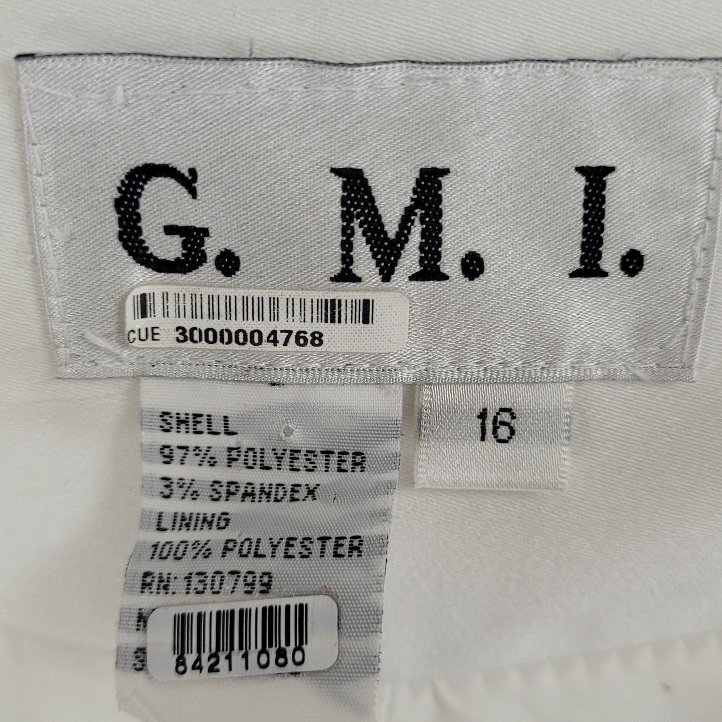 G.M.I. White Stretch Lined Satin Accents Long Sleeve Blazer Jacket Size 16
