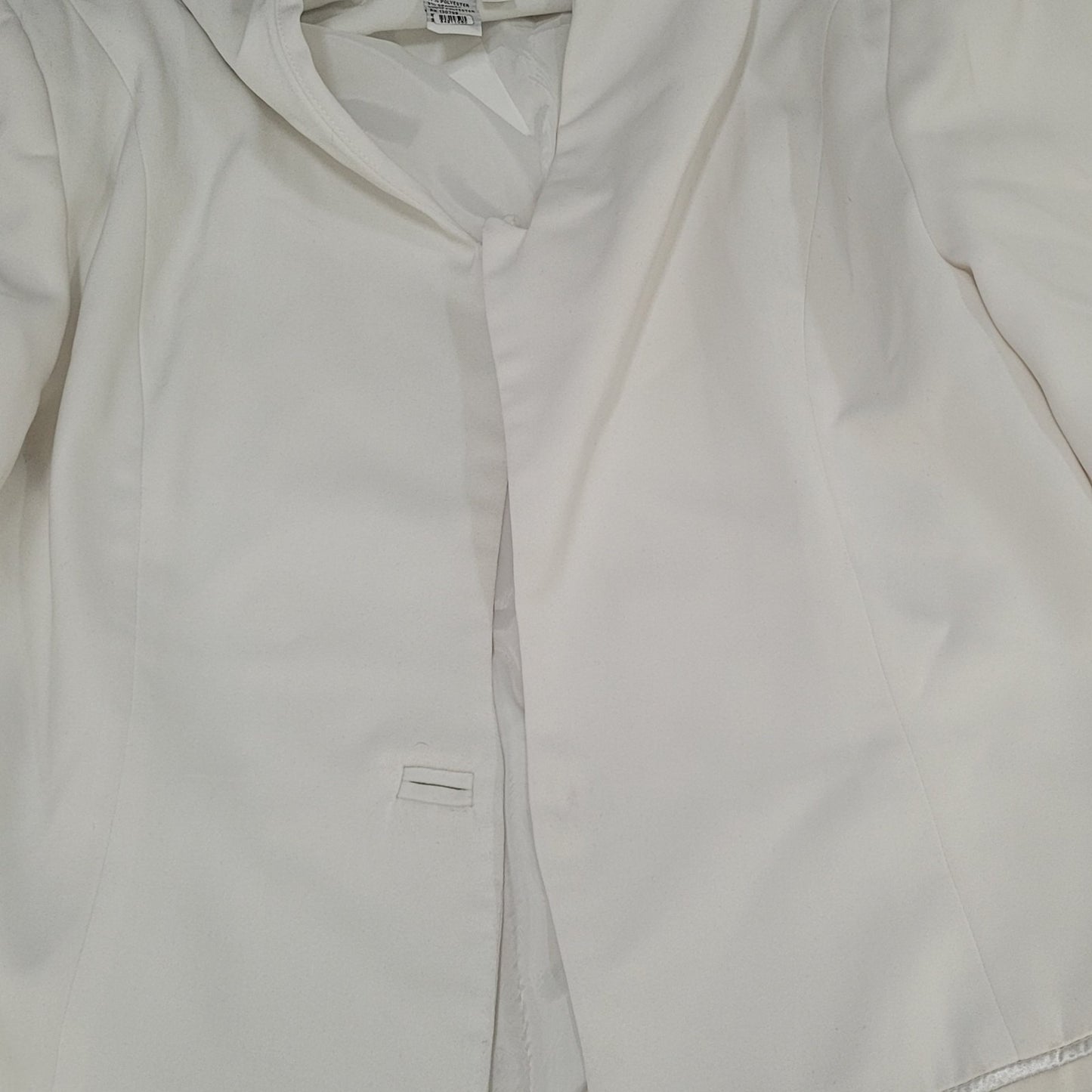 G.M.I. White Stretch Lined Satin Accents Long Sleeve Blazer Jacket Size 16