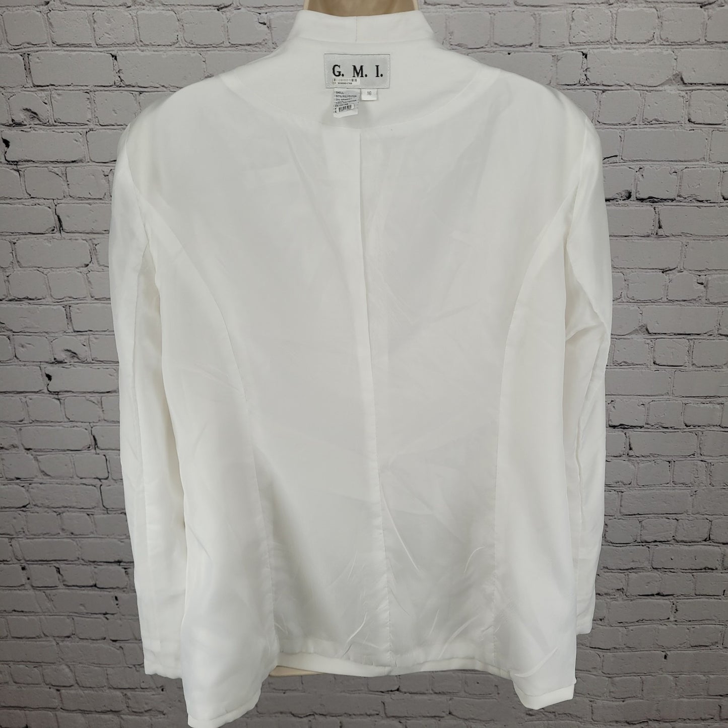 G.M.I. White Stretch Lined Satin Accents Long Sleeve Blazer Jacket Size 16