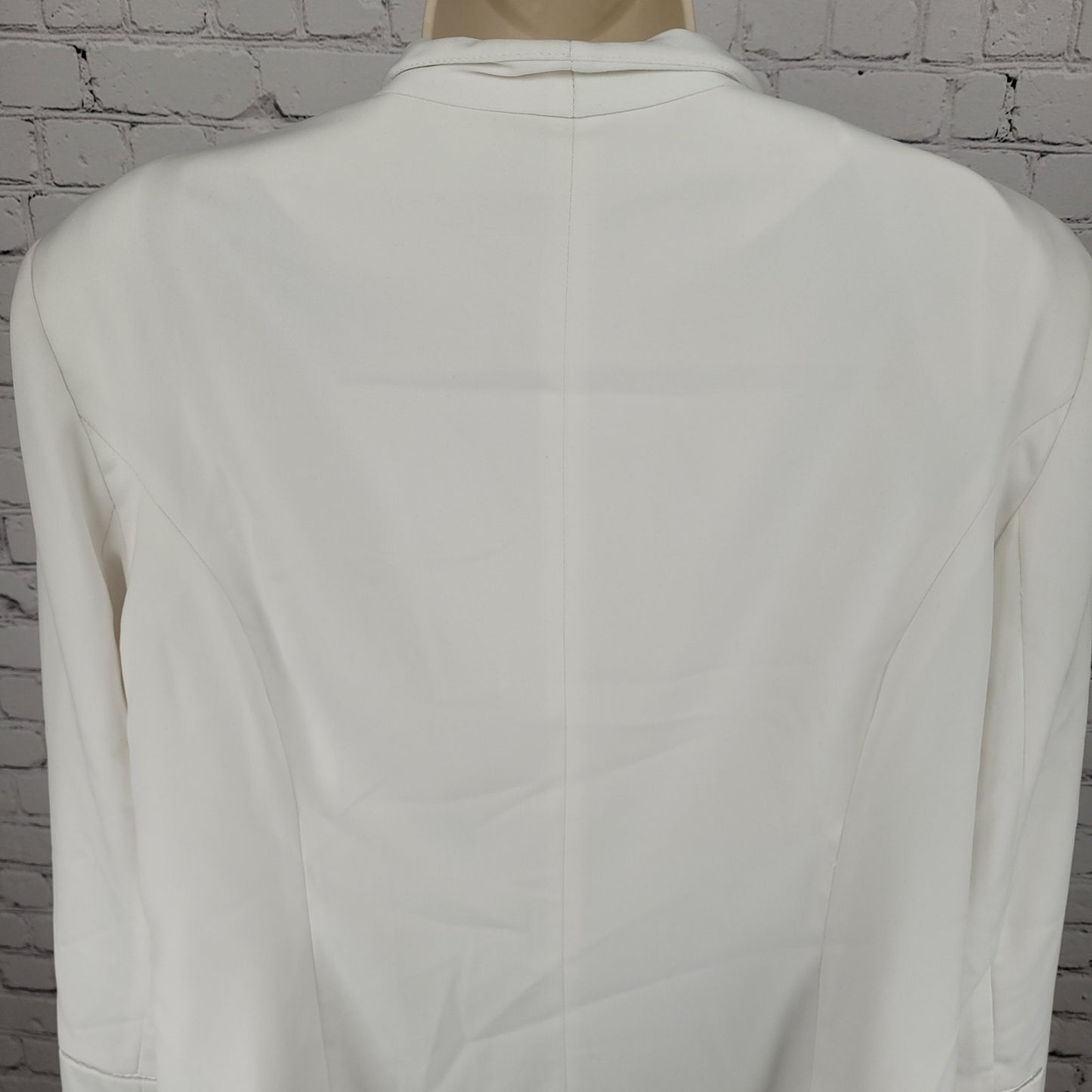 G.M.I. White Stretch Lined Satin Accents Long Sleeve Blazer Jacket Size 16