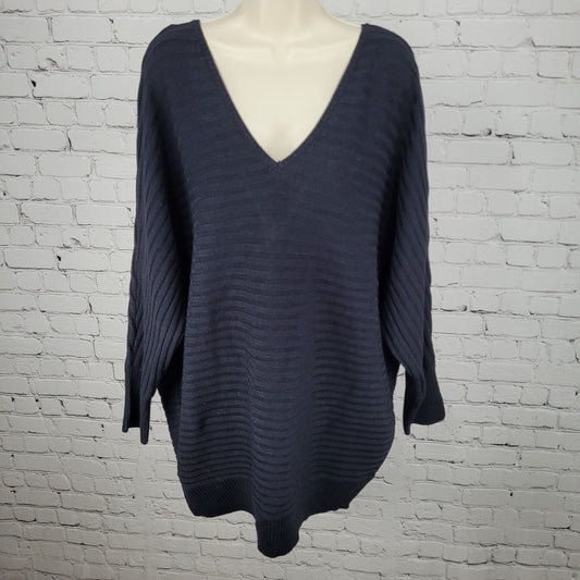 NWT NY&C Soho Jeans Black Knit Slouchy Dolman V Neck Pullover Sweater Size XL