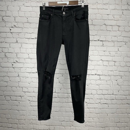 7 For All Mankind Black Skinny Mid Rise Distressed Stretch Pants Size 31 (30x28)