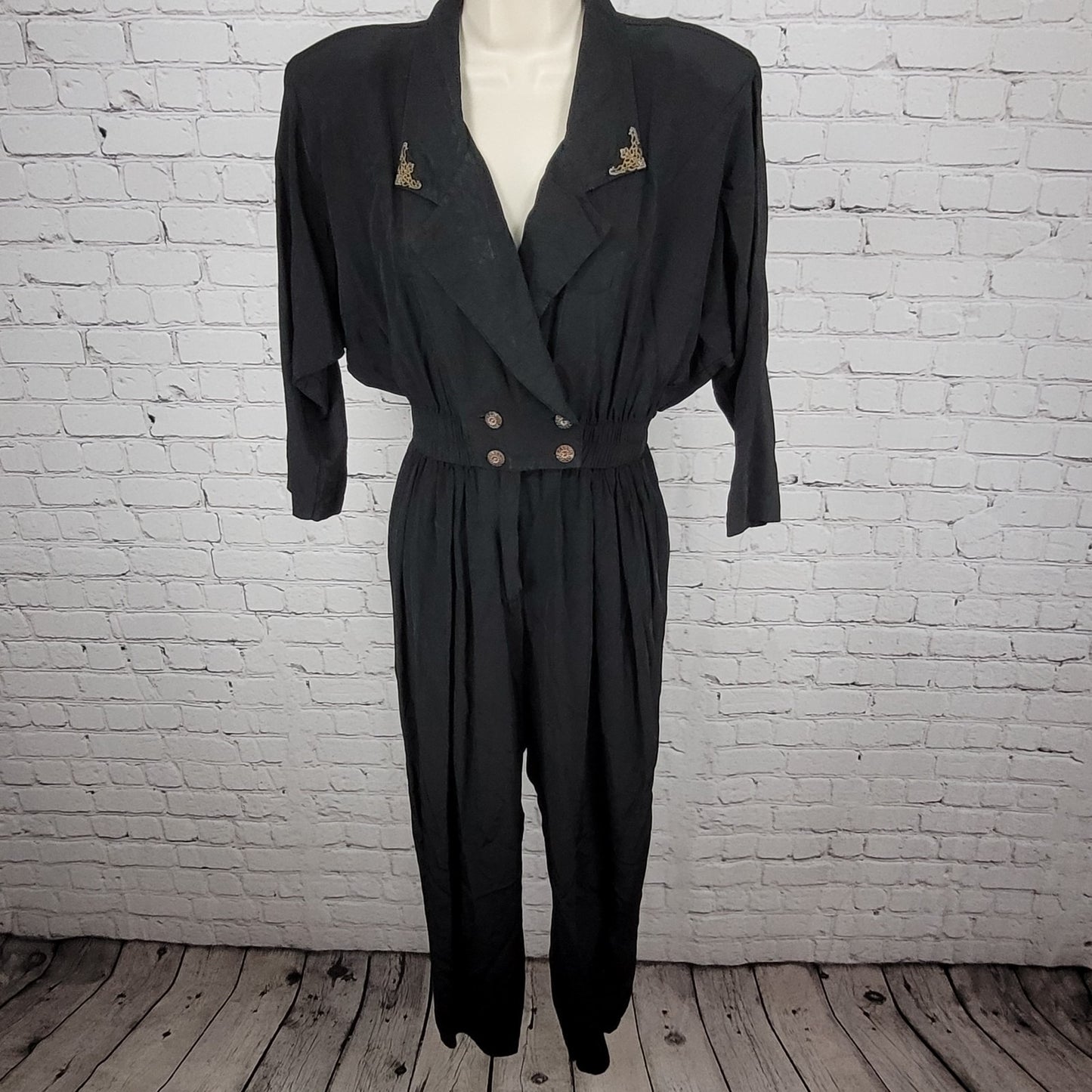 VTG En Focus Black 3/4 Sleeve Embellished Collar Lightweight Jumper Size XS