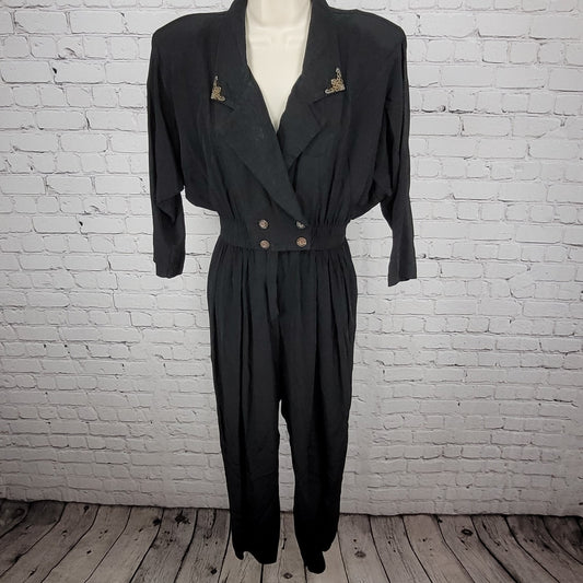 VTG En Focus Black 3/4 Sleeve Embellished Collar Lightweight Jumper Size XS