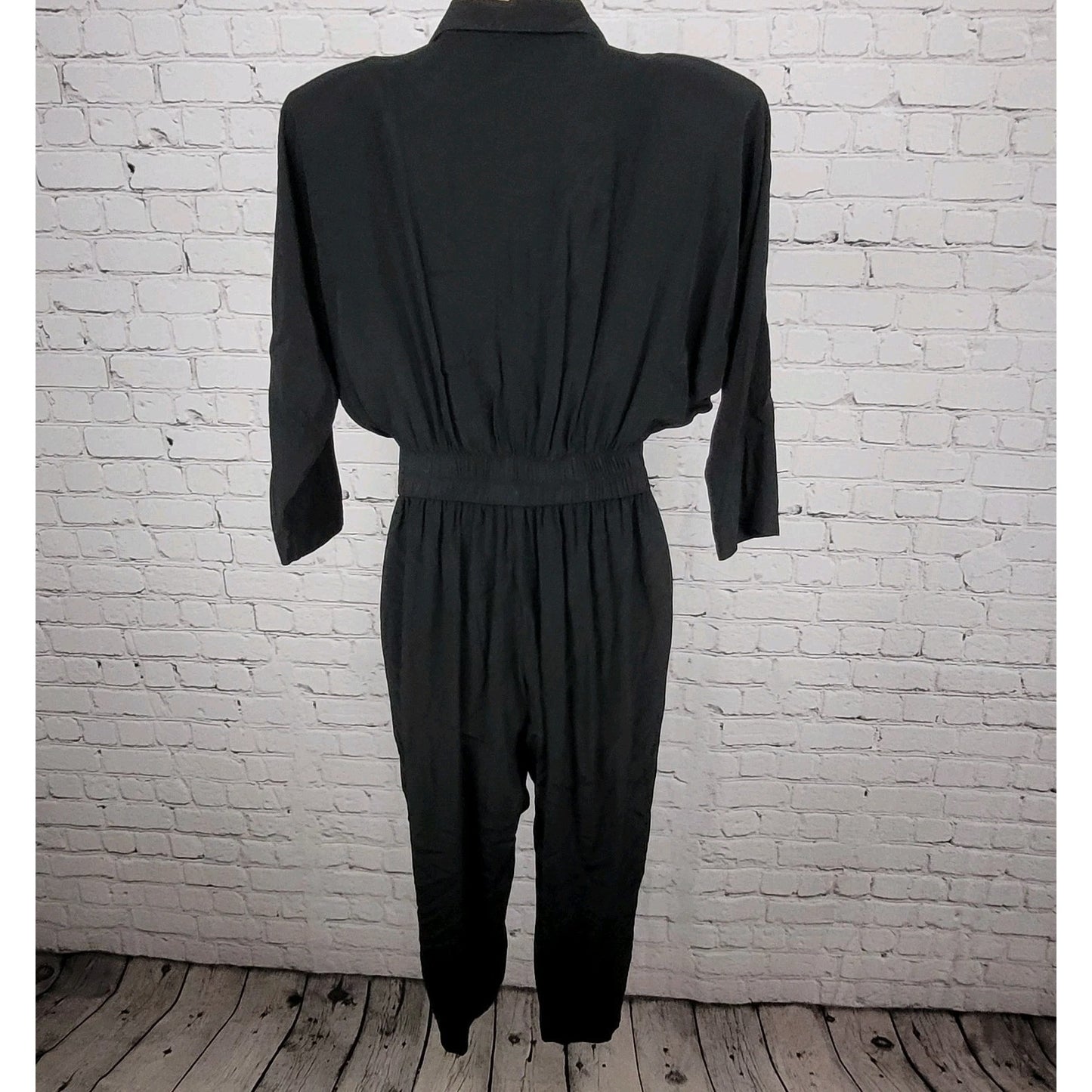 VTG En Focus Black 3/4 Sleeve Embellished Collar Lightweight Jumper Size XS