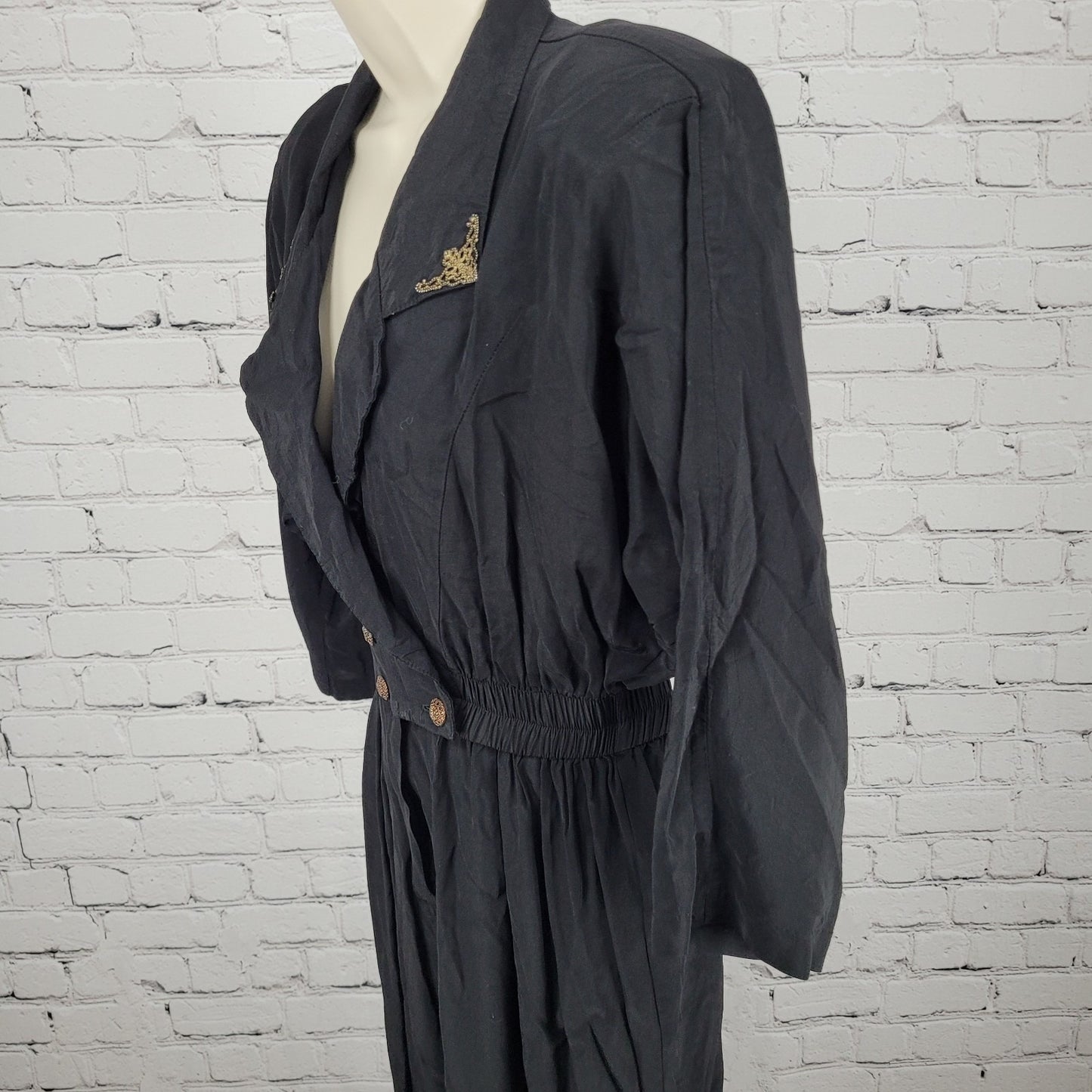 VTG En Focus Black 3/4 Sleeve Embellished Collar Lightweight Jumper Size XS