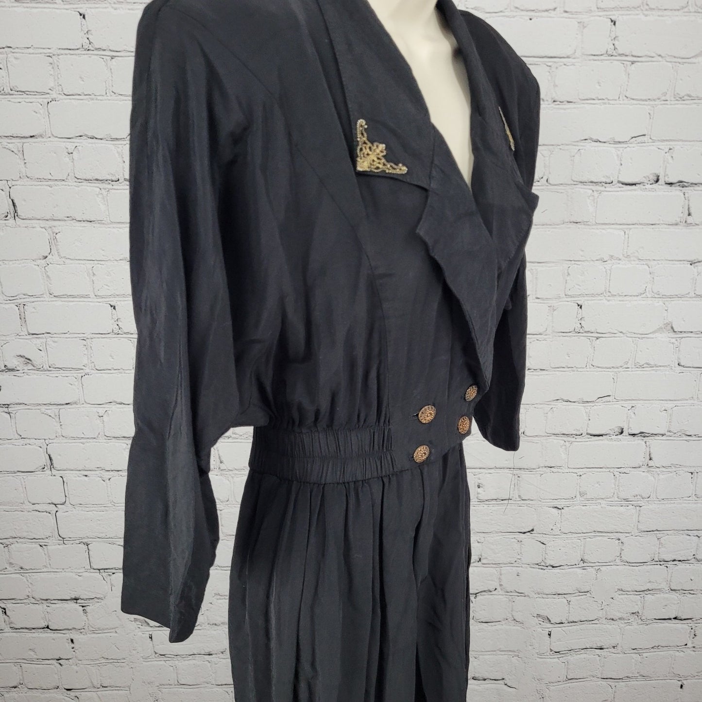 VTG En Focus Black 3/4 Sleeve Embellished Collar Lightweight Jumper Size XS