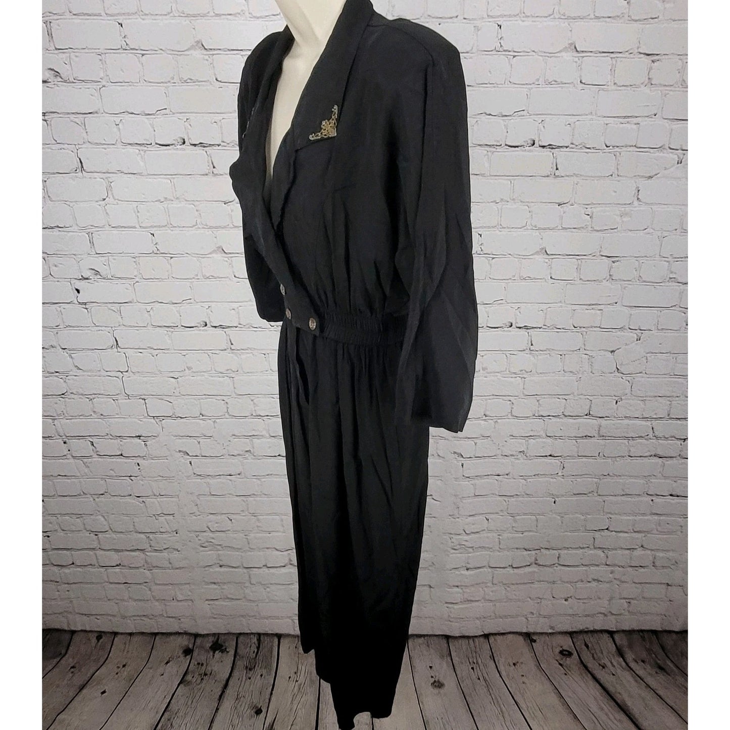 VTG En Focus Black 3/4 Sleeve Embellished Collar Lightweight Jumper Size XS