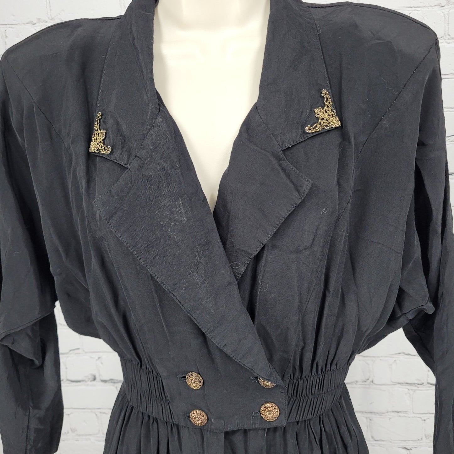 VTG En Focus Black 3/4 Sleeve Embellished Collar Lightweight Jumper Size XS