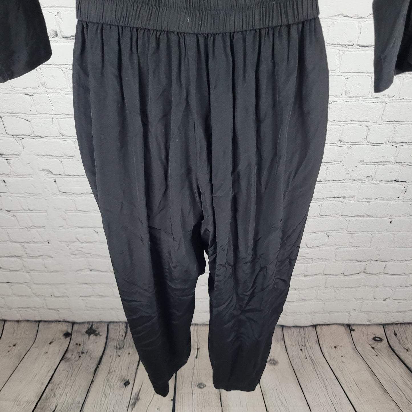 VTG En Focus Black 3/4 Sleeve Embellished Collar Lightweight Jumper Size XS