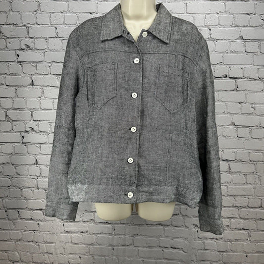 VTG John Paul Richard Gray Honeycomb 100% Linen Collared Long Sleeve Jacket 14