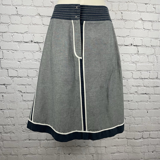 Hoss Homeless Blue Pinstripe Cotton A Line Knee Length Zipped Skirt Size 40 US L
