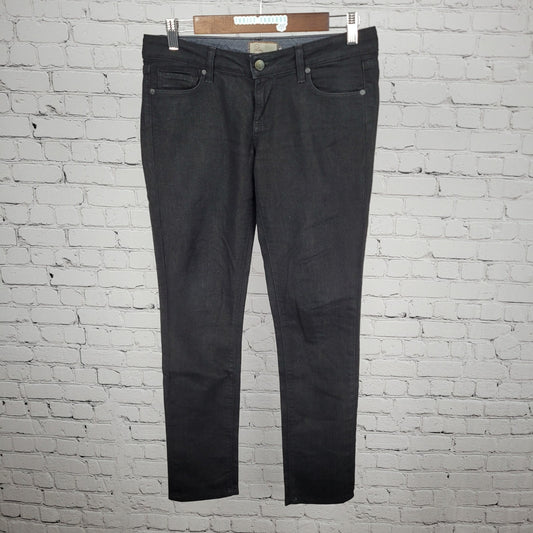 Paige Black Denim Comfort Stretch Blue Heights Low Rise 12” Peg Jeans 27 (30x30)