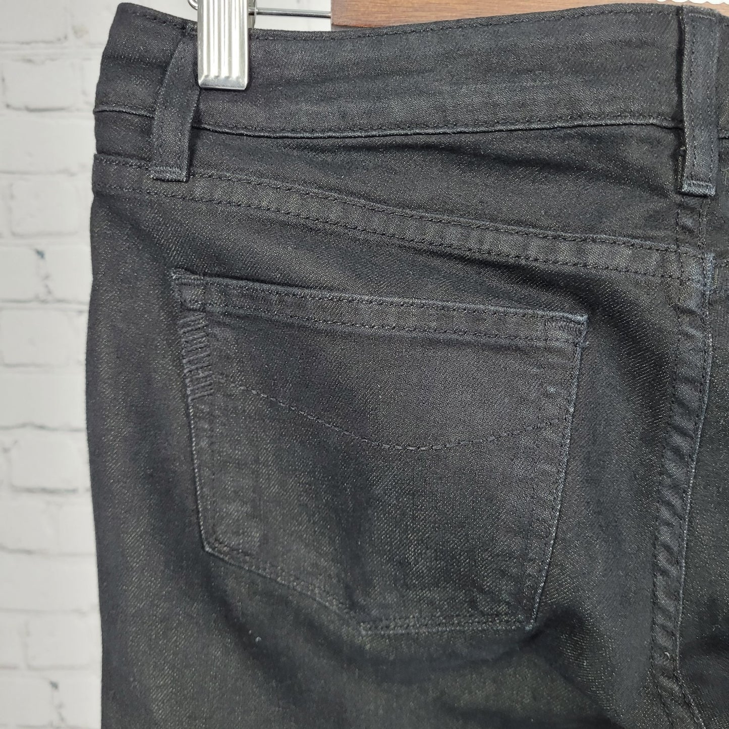 Paige Black Denim Comfort Stretch Blue Heights Low Rise 12” Peg Jeans 27 (30x30)