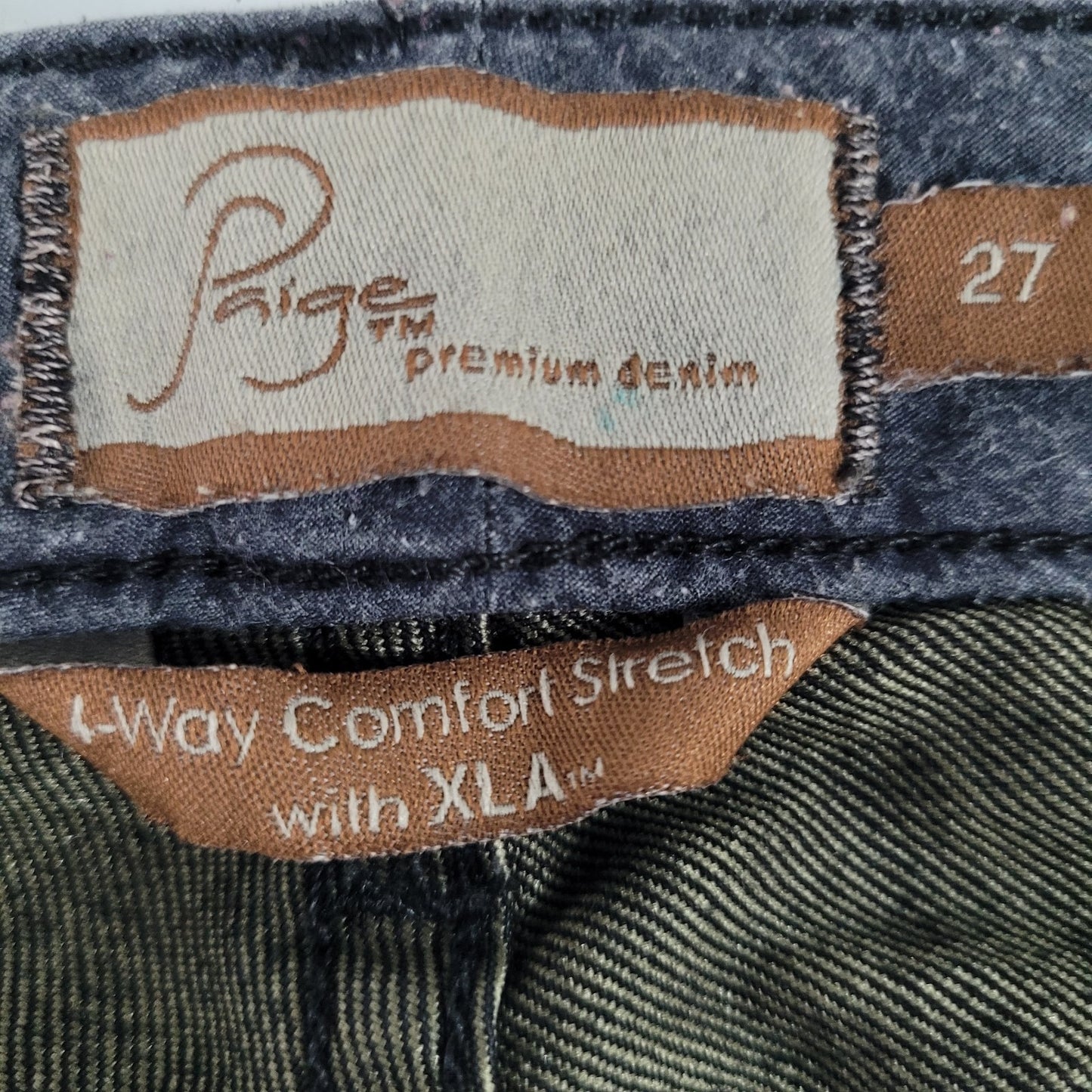Paige Black Denim Comfort Stretch Blue Heights Low Rise 12” Peg Jeans 27 (30x30)