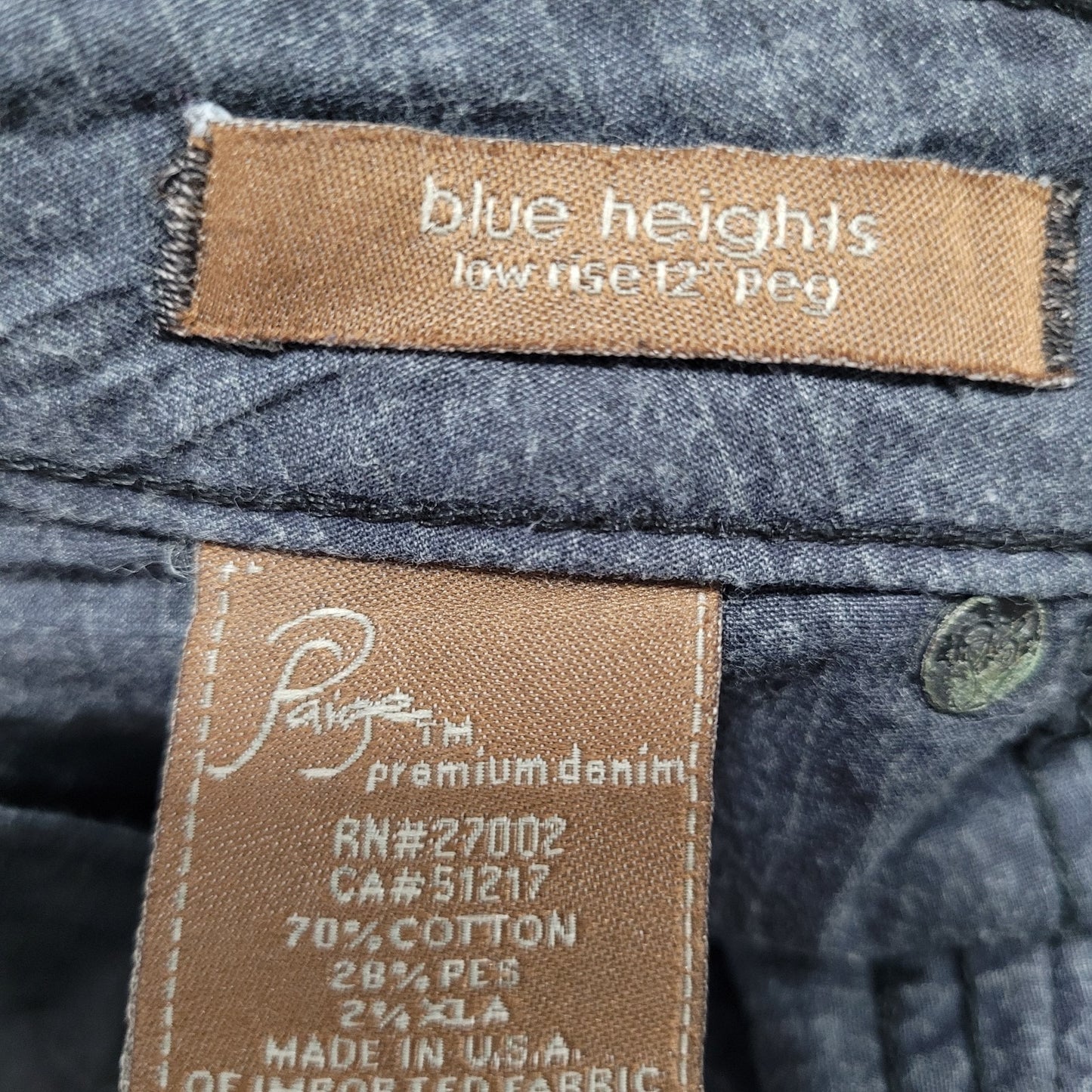Paige Black Denim Comfort Stretch Blue Heights Low Rise 12” Peg Jeans 27 (30x30)