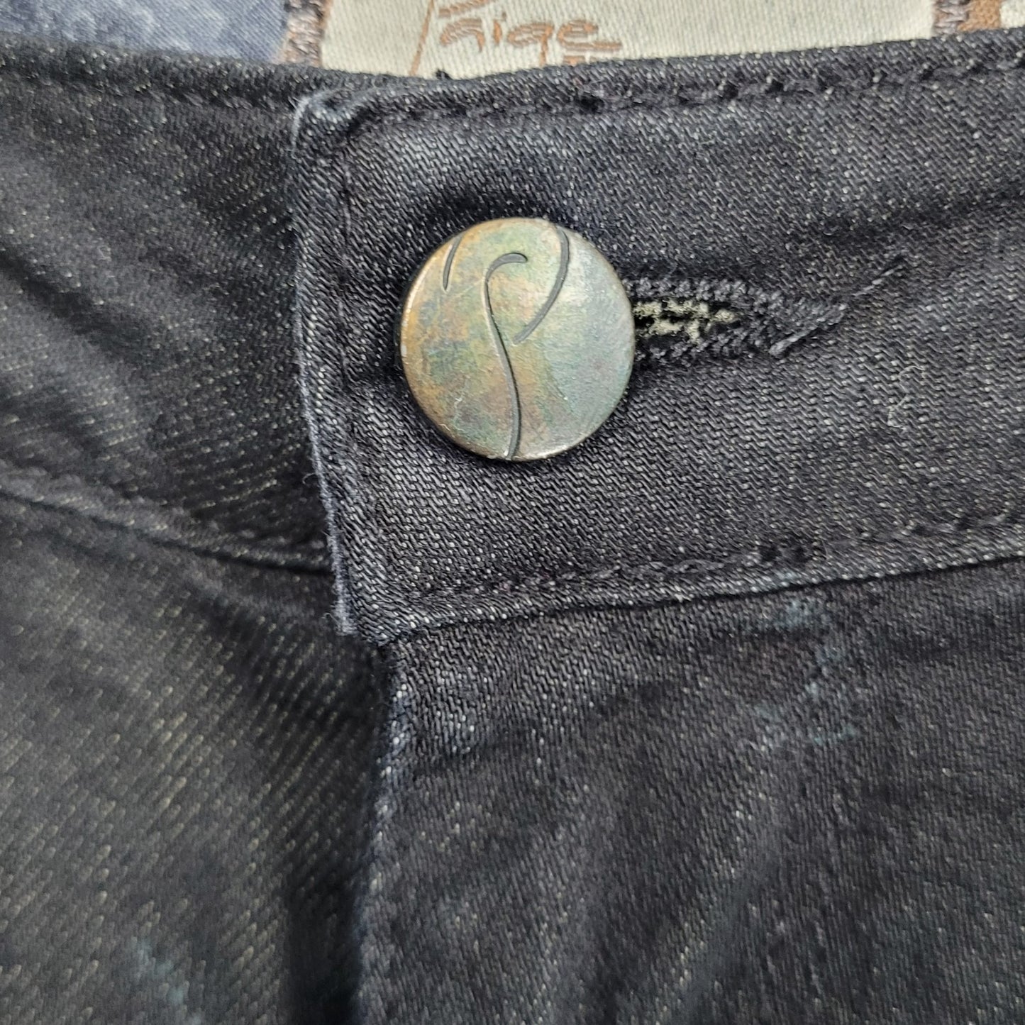 Paige Black Denim Comfort Stretch Blue Heights Low Rise 12” Peg Jeans 27 (30x30)