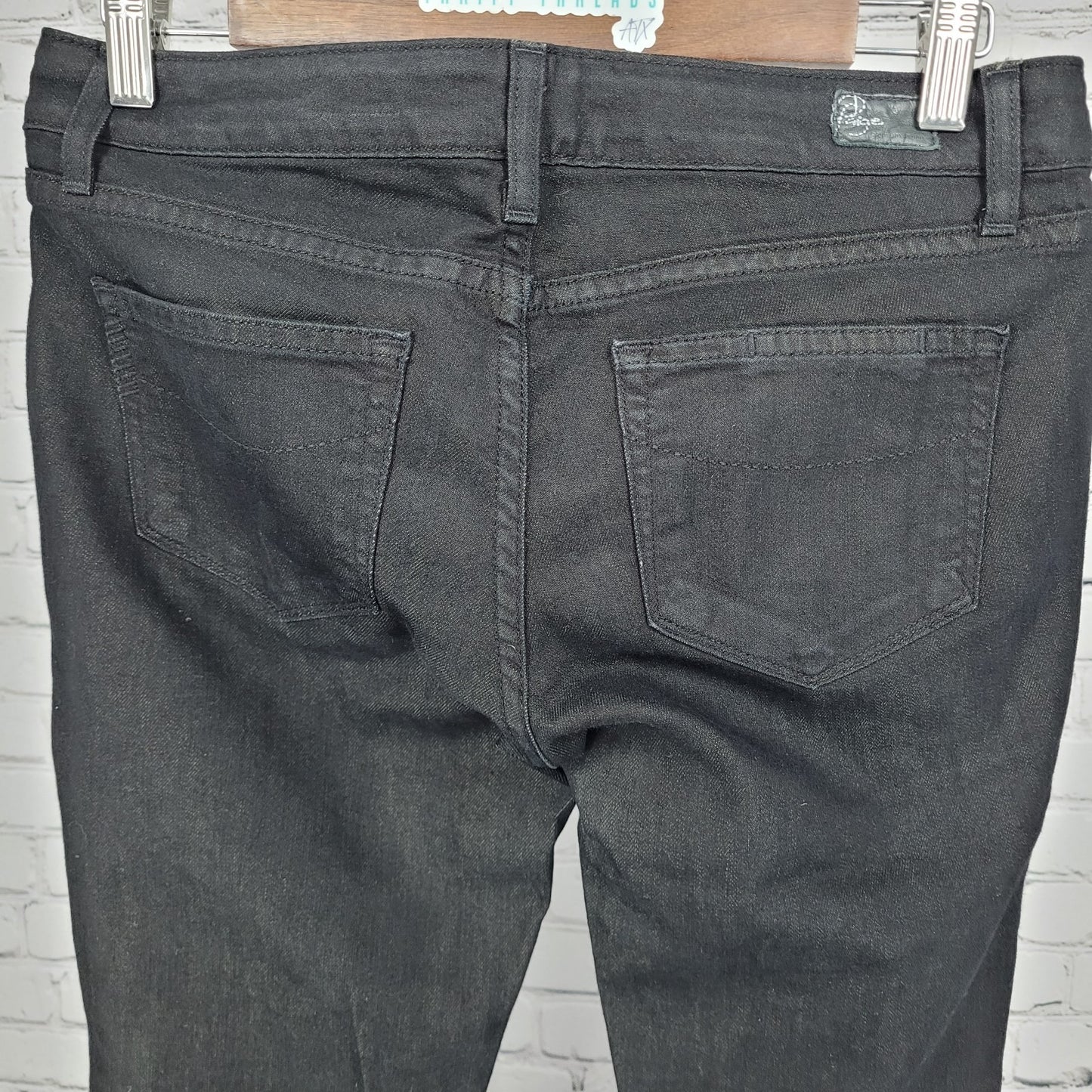 Paige Black Denim Comfort Stretch Blue Heights Low Rise 12” Peg Jeans 27 (30x30)